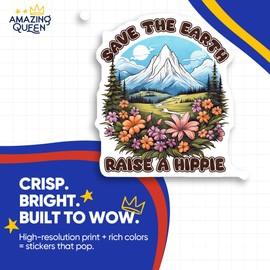 Save The Earth Stickers - Raise A Hippie - Nature - Floral Decals - 2 Pack 5" Wide Design - Adheres to Laptops, Tumblers, and More - Made in The USA - AQS3896