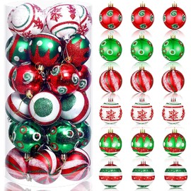 CJWLKJ 30pcs Colored Christmas Balls Ornaments for Xmas Tree Shatterproof Christmas Tree Hanging Balls Decoration for Holiday Party Wedding Decoration Set with Hang Rope 2.36"(Red & Green, 60mm)