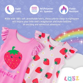 LQSZ Girls Nightgowns Nightdress Nightie Strawberry Sleepwear Pajamas Flutter Cute Short Strawberry Sleeves Nightgown for Little Girls Size 7 8
