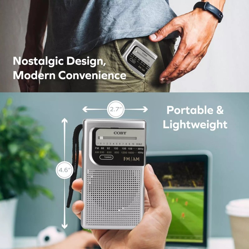 Portable AM FM Radio Compact Transistor Radio Pocket Radio Silver