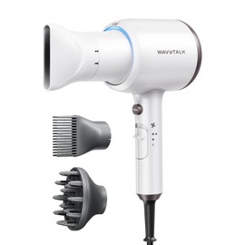 Wavytalk Hair Dryer, Blown Away Ionic Hair Dryer for Curly Hair with Diffuser, 1875W Fast Drying Blow Dryer with Ceramic Technology, 3 Attachments for All Hair Types, Light and Quiet, White