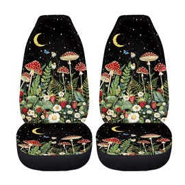 Drydeepin Mushroom Daisy Starry Night Auto Seat Cover Set of 2, Car Front Seat Cushion Elastic Breathable Seats Pad for Women Universal Fit Most Vehicles Car Interior Decoration