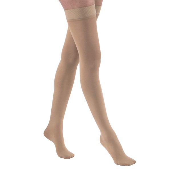 JOBST Relief Thigh High 15-20 mmHg Compression Stockings, Closed Toe with Silicone Dot Band, Large Petite, Beige