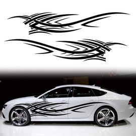 Leasinder 2Pcs 94.4'' Universal Flame Graphics Car Auto Body Side Sticker Racing Sports Self-Adhesive Side Strip Decal Decoration Accessories for Truck SUV Off-Road Vehicles (Style2 Black)