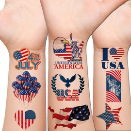 Hohamn 4th of July Patriotic Temporary Tattoos - 20 Sheets American Flag Independence Day Tattoos for USA Theme Party Supplies Favors