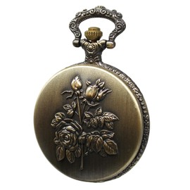 SIMAOTE Women's Quartz Pocket Watch with 3D Flower Watch Cover Vintage Pocket Watch with Chain/Arabic Numerals dial/Gift Box (Black), Black, Vintage