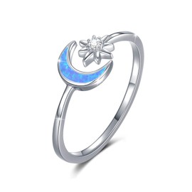 CUOKA MIRACLE Moon Ring, S925 Sterling Silver Solitaire Adjustable Ring, Blue Moon Opal, 0.31in, 1.62g, Ideal Gift for Women, Graduation, Birthday, Thanksgiving, Christmas