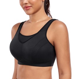 DotVol Women's High Impact Wireless Full Coverage Plus Size Everyday Sports Bra(Black,40D)