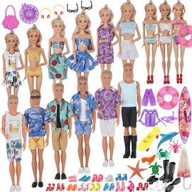 ZTWEDEN 89Pcs Doll Clothes and Accessories for 12 Inch Boy Doll and 11.5 Inch Girl Doll Includes 32 Seaside Wear Clothes Bikini Marine Animal Surfboard Diving Swimming Sets 19 Pairs Shoes for Doll