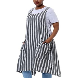 APRONNER Cross Back Plus Size Linen Aprons for Women with Pockets Blend Dress for Baking Cooking Gardening Works Black Stripes
