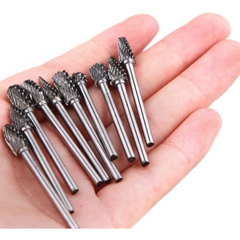 Gasea 10pcs 1/8”(3mm) Shank Rotary Burr Double Cut Tungsten Carbide