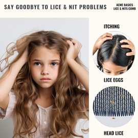 Acme Basics Lice Comb, Premium Quality Stainless Steel Lice and Nit Comb for Head Lice Treatment for Kids and Adults. Professional, Durable and Reusable