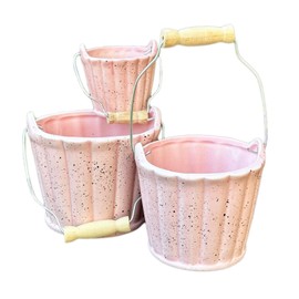 Darthome Pink Speckled Basket Pots Set Of 3 Ceramic Small Flower Nursery Bucket Planters
