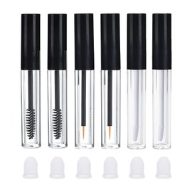 YUYUDEHM 6PCS 10ml Empty Mascara Tube with Wand, Eyeliner Tube and Refillable Lip Gloss Tubes with Brush (Black)