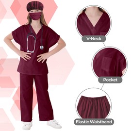 VORGYE Doctor Costume for Kids Scrubs Pants with Accessories Set Toddler Children Cosplay 3-15Year