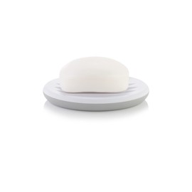 Minky Bathroom Soap Dish, Hand Soap Dish With Raised Ridges, Oval Shaped Dish For Soap Bar, Stylish & Practical Bathroom Accessory, White & Light Grey, Made in the UK (1)