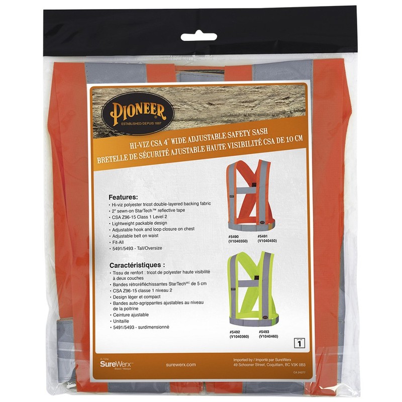 Pioneer 4-Inch Wide Adjustable Lightweight High Visibility Safety Sash, Reflective