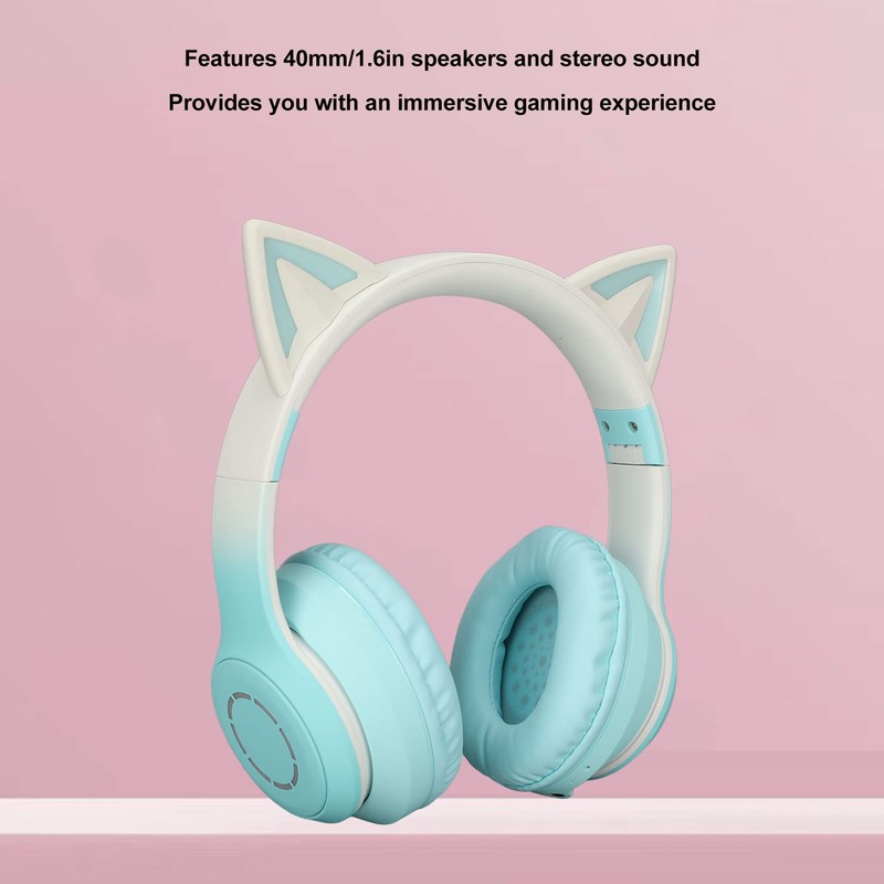 RGB Light Cat Ear Headphone, Foldable 3.5mm Wired Wireless BT