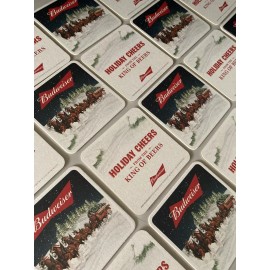 Budweiser NEW 20 Budweiser Holiday Cheer Christmas Beer Bar Coasters Pint Glass mat lot