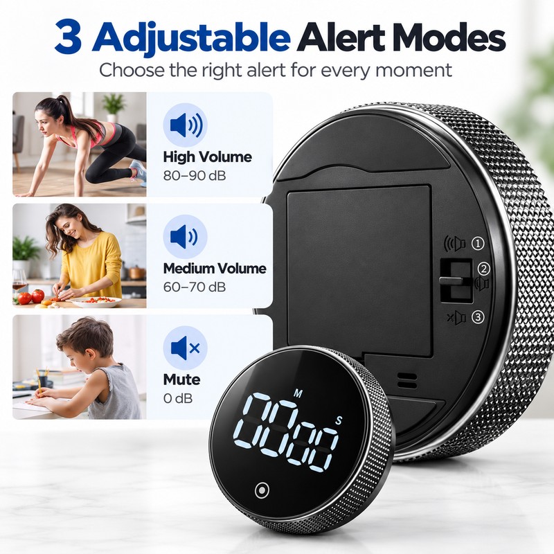Magnetic Rotary Kitchen Timer – Battery-Free Count Up & Countdown