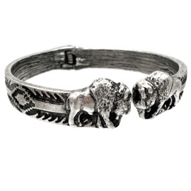 Western and Southwestern Design Hinged Metal Bracelet Cuff (Native Bison)