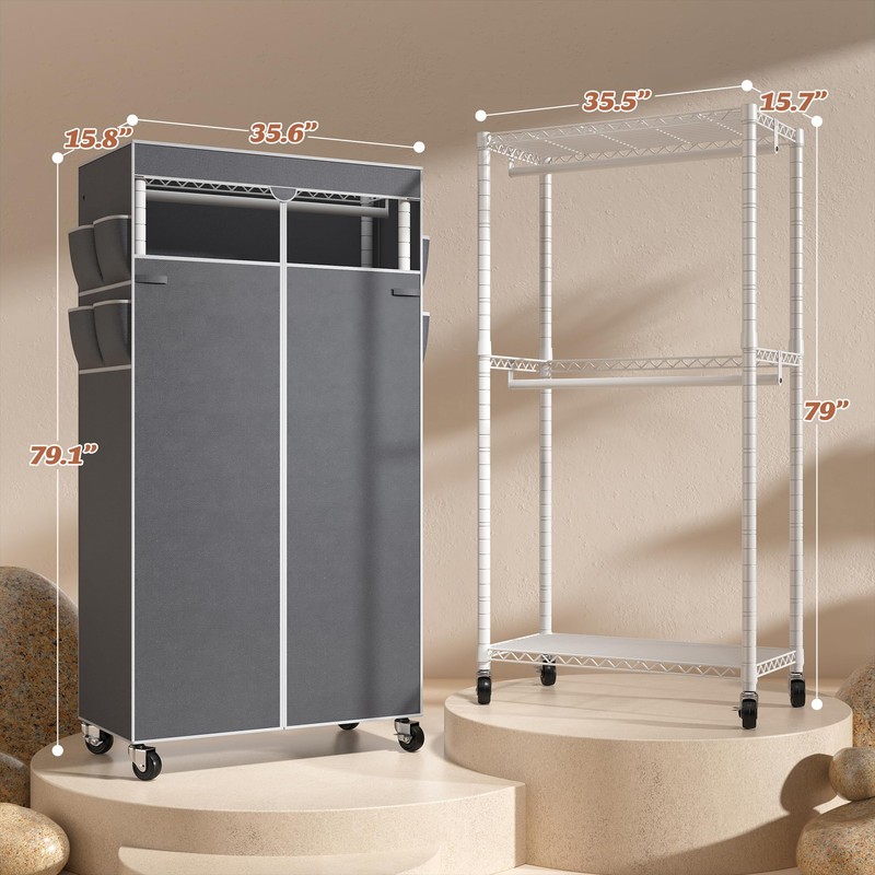 Raybee Rolling Clothes Rack with Cover Clothing Racks for Hanging