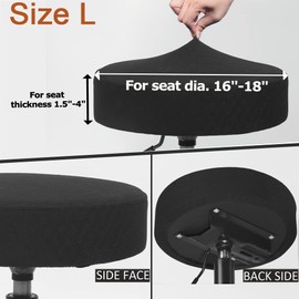 BUYUE Bar Stool Covers, Luxury Fabric Dia.16-18" Round Crease-Resistant Stretchy Washable Jacquard Dustproof Stool Seat Slipcover, L-Black-1 Count