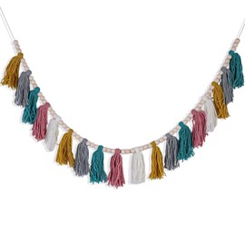 Boho Tassel Garland,Boho Tassel Garland Party Decor with Wood Beads,Wall Hanging Western Decor for Decoration for Party Classroom Nursery Kids Bedroom Dorm Office Birthday Shower Wedding