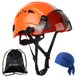 UM ULTRAMAXX Safety Helmet Hard Hat with Visor, Lightweight Vented Work Helmet, 6-Point Adjustable Ratchet Suspension Hardhat for Industrial and Construction (Orange with Tinted Visor)