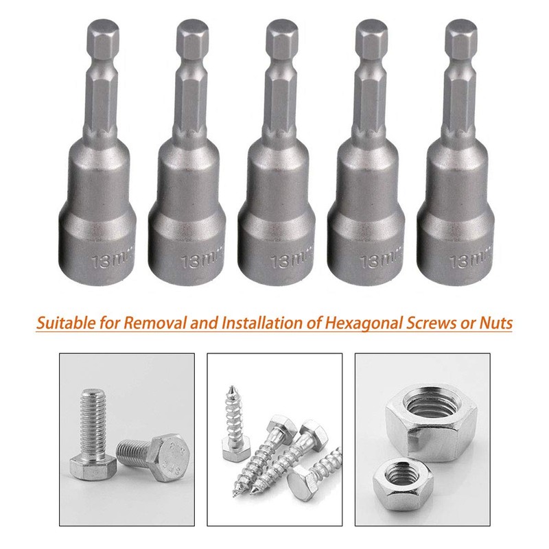 Saipor 5pcs Power Screwdriver Nut Driver Bit Set Sizes 13mm