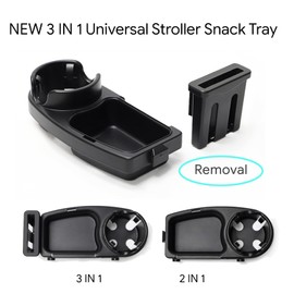 3 in 1 Universal Stroller Snack Tray|Non-Spill Large Stroller Cup Holder/Phone Holder, Stroller Accessories with Silicone Flexible Arms Grip for UPPAbaby Vista V2 Nuna Mockingbird Butterfly etc.