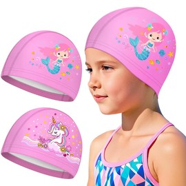 Swimming Cap Kids, Swim Caps for Girls Kids Swim Cap Baby Lightweight Cartoon Bathing for Long and Short Hair for Age 2-12