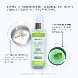 Tónico facial astringente para piel grasa, con agua de azahar, extractos naturales y menta, refresca, controla el brillo, disminuye poros abiertos, pi