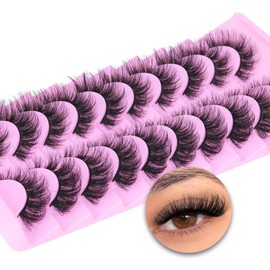 TNFVLONEINS Wispy Lashes Natural Look Fluffy Eye Lashes Mink 10 Pairs False Eyelashes Pack 4D Volume Strip Fake Eyelashes Like Lash Extension(12-16mm)