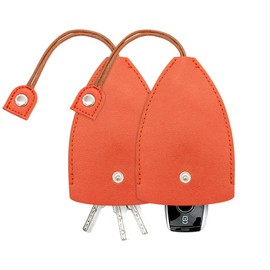 Moioee Car Key Case, 2PCS Creative Pull-Out Key Sleeve Keychain Bags, PU Leather Large-Capacity Protective Key Holder Hook (Orange)