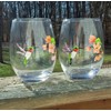 2 Hummingbird Hand Painted Stemless Wine Glasses