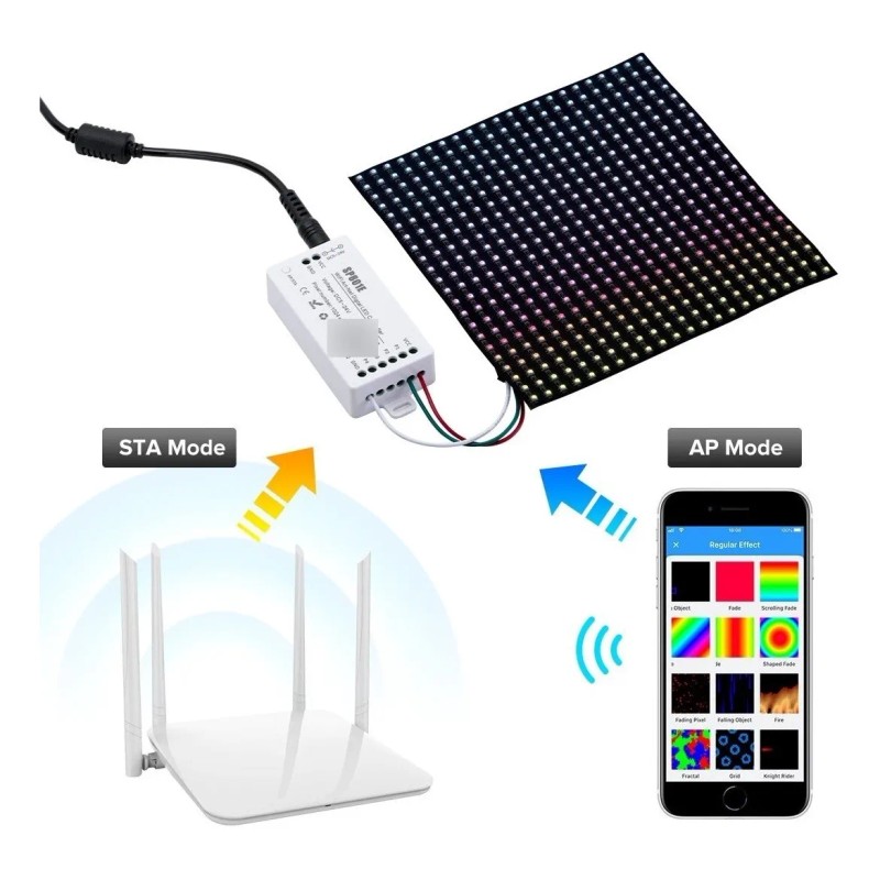 Controlador Sp801e Wifi Matriz 4096 Ws2811 Ws2812b Art-net