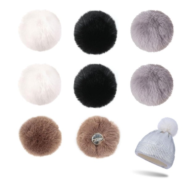 JOYOLA Pack of 8 Faux Fur Pompoms Fluffy Faux Fur Pom Pom Ball DIY Faux Fur Pompoms Plush Balls Fluffy for Hats Shoes Scarves Bags Key Ring