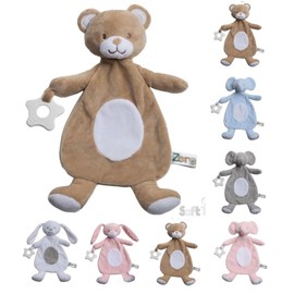 OnlyBee Newborn Baby Comforters with Taggies and Teether Elephant Bunny Teddy Bear (Newborn to 0 Months, Brown Teddy Bear)