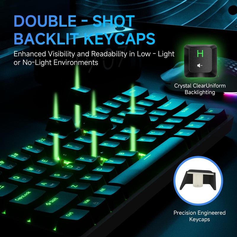 TMKB T61SE 60% Mechanical Gaming Keyboard, Linear Red Switch, LED
