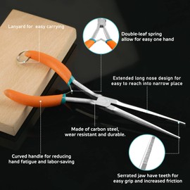 SPEEDWOX 7.5" Extra Long Needle Nose Pliers with Anti-Loss Lanyard Needle Remover Pliers with Serrated Jaw for Jewelry Making, Bending Wire and Small Object Gripping for Hard to Reach Narrow Spaces