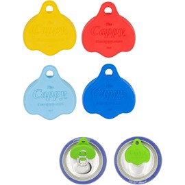 The Cappy (4-pack) Reusable Beverage Can Opener & Closer - Fits All Standard Cans - Assorted Color Combos