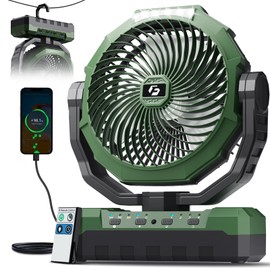 FRIZCOL 3-in-1 Camping Fan - Portable Fans Rechargeable - Large Capacity Battery Powered Fan(70Hrs) with Light & Remote for Indoor, Outdoor, Tent, Travel, BBQ, Fishing, Jobsite - Green