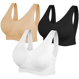 SIMIYA Comfort Bra, Womens Sports Bras Plus Size Sleep Bras for Girls in Yoga Bralette Leisure Stretch Crop Tops Vest (3 Pack (White+Black+Beige) #1, XXL)