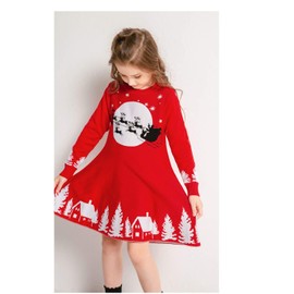 SMILING PINKER Girls' Christmas Santa Reindeer Winter Knitted Dress, red