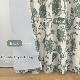 DriftAway Linen Floral Paisley Loden Green Blackout Curtains for Living Room Bedroom 102 Inch Length 2 Panels Lined Back Tab Rod Pocket Window Drapes Thermal Farmhouse Country Jacobean Curtains