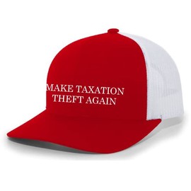 Trenz Shirt Company Make Taxation Theft Again Defund The IRS Funny Mens Mesh Back Trucker Hat Baseball Cap, Red/White