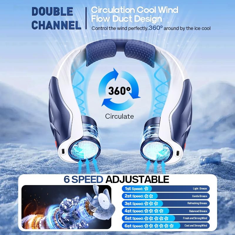 BOTDOYS Hands-Free Portable Neck Fan - 6000mAh High Capacity Battery,