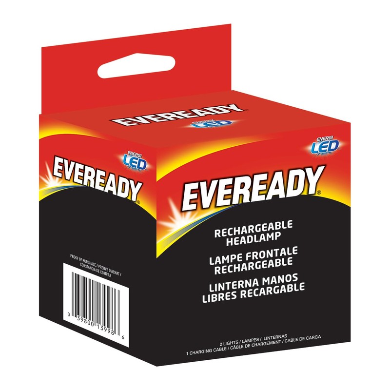 Rechargeable LED Headlamps by Eveready (2-Pack), IPX4 Water Resistant Head
