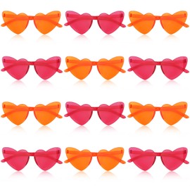 Moikolok 12PCS Heart Shaped Sunglasses (Orange and Hot Pink) Pink and Orange Party Favors Bachelorette Sunglasses